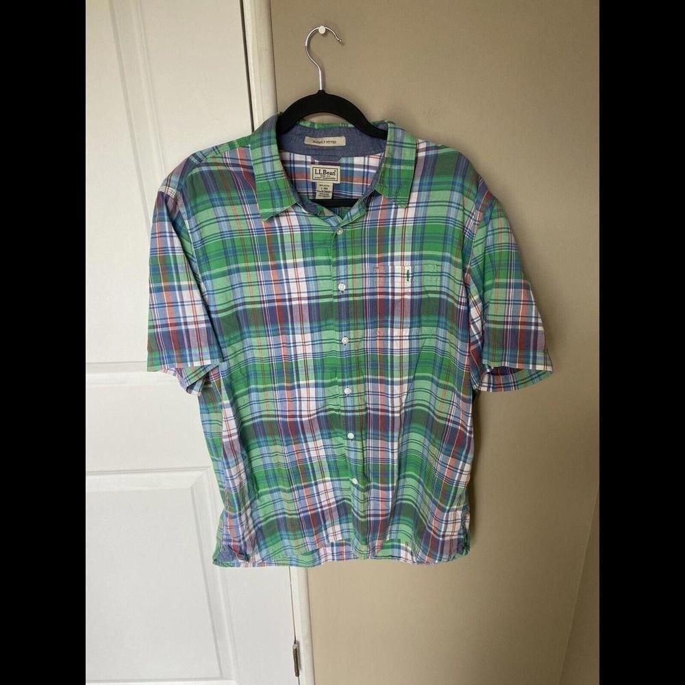 L.L Bean Colorful Plaid Short Sleeve Button Down Shirt Large